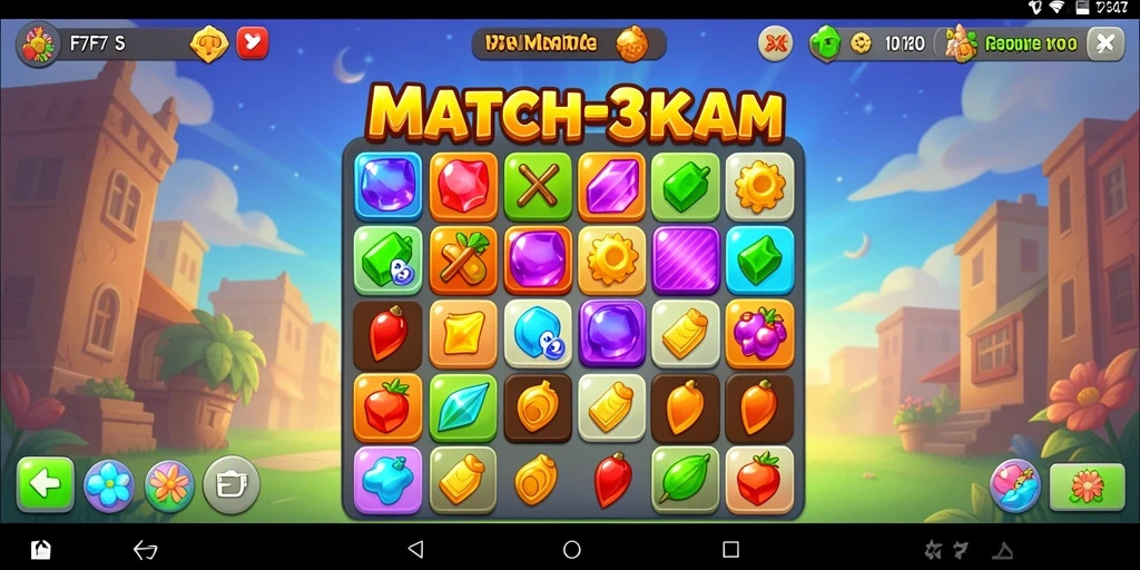 Screenshot utama F7F7 menampilkan gameplay Match-3 yang seru.