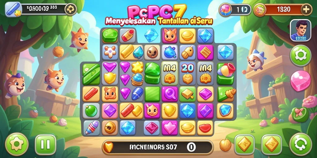 Tampilan seru gameplay Match-3 di PCPC7 yang penuh warna.
