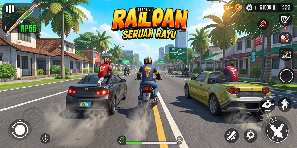 Tampilan gameplay RP55 yang mendebarkan di lintasan balapan.