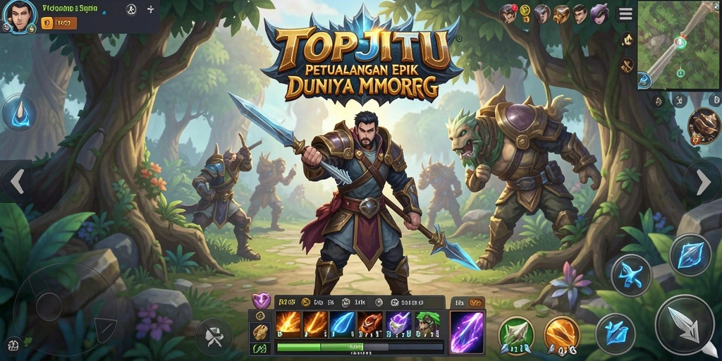 Screenshot gameplay <strong>TOPJITU</strong> menampilkan pertarungan epik di dunia fantasi.